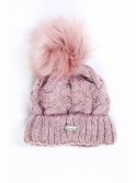 Wintermütze mit schimmerndem Faden in Zöpfen, dunkelrosa C49 - Online-Shop - Boutique